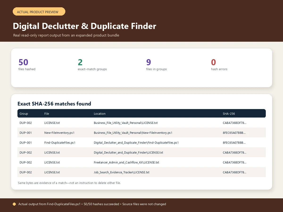 Actual product preview for Digital Declutter and Duplicate Finder